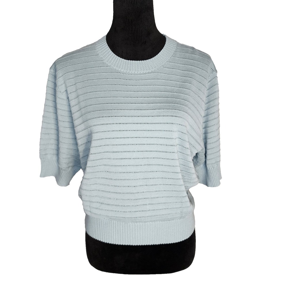FRYE Size Large Blue Loose 100% Cotton Short Sleeve Ribbed Sweater 110048101 EUC